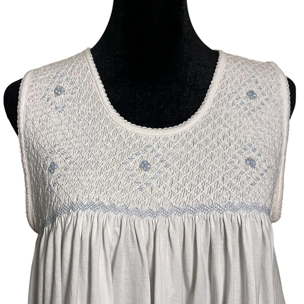 Schweitzer Linen Smocked Pima Cotton Cottagecore Nightgown – White, Size M - Picture 2 of 7